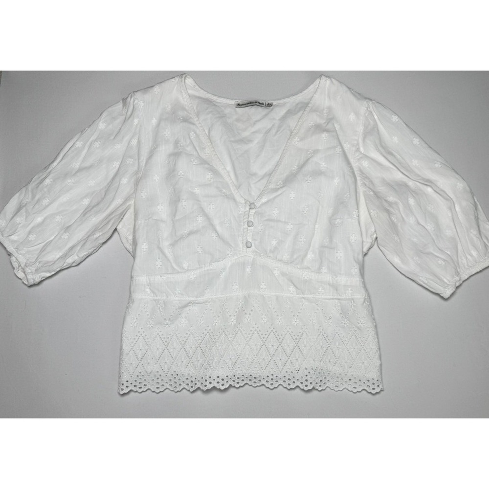 Abercrombie & Fitch Eyelet Top Large White Puff Sleeve Coquette Western Cottage